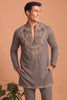 Stunning Grey Lachka Designer Kurta Pyjama Set with Embroidered Work for Wedding