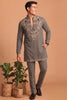 Stunning Grey Lachka Designer Kurta Pyjama Set with Embroidered Work for Wedding