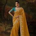 Elegant Mustard Yellow Premium Viscose Zari Embroidery Saree for Women