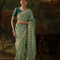 Graceful Sea Green Premium Viscose Zari Embroidery Saree for Women