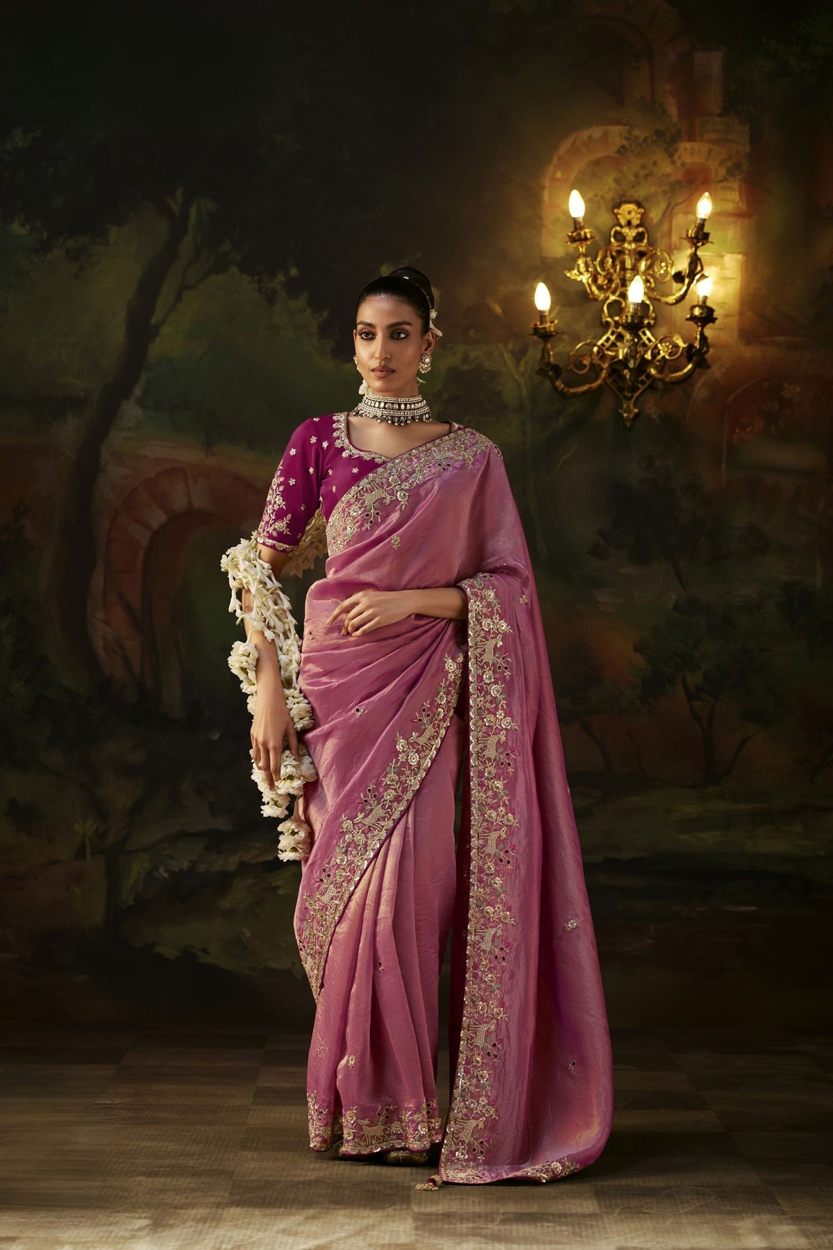Beautiful Pink Premium Viscose Zari Embroidery Saree for Women