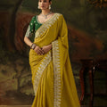 Stylish Mustard Yellow Premium Viscose Zari Embroidery Saree for Women