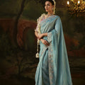 Premium Ice Blue Premium Viscose Zari Embroidery Saree for Women