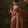 Stunning Rust Brown Premium Viscose Zari Embroidery Saree for Women