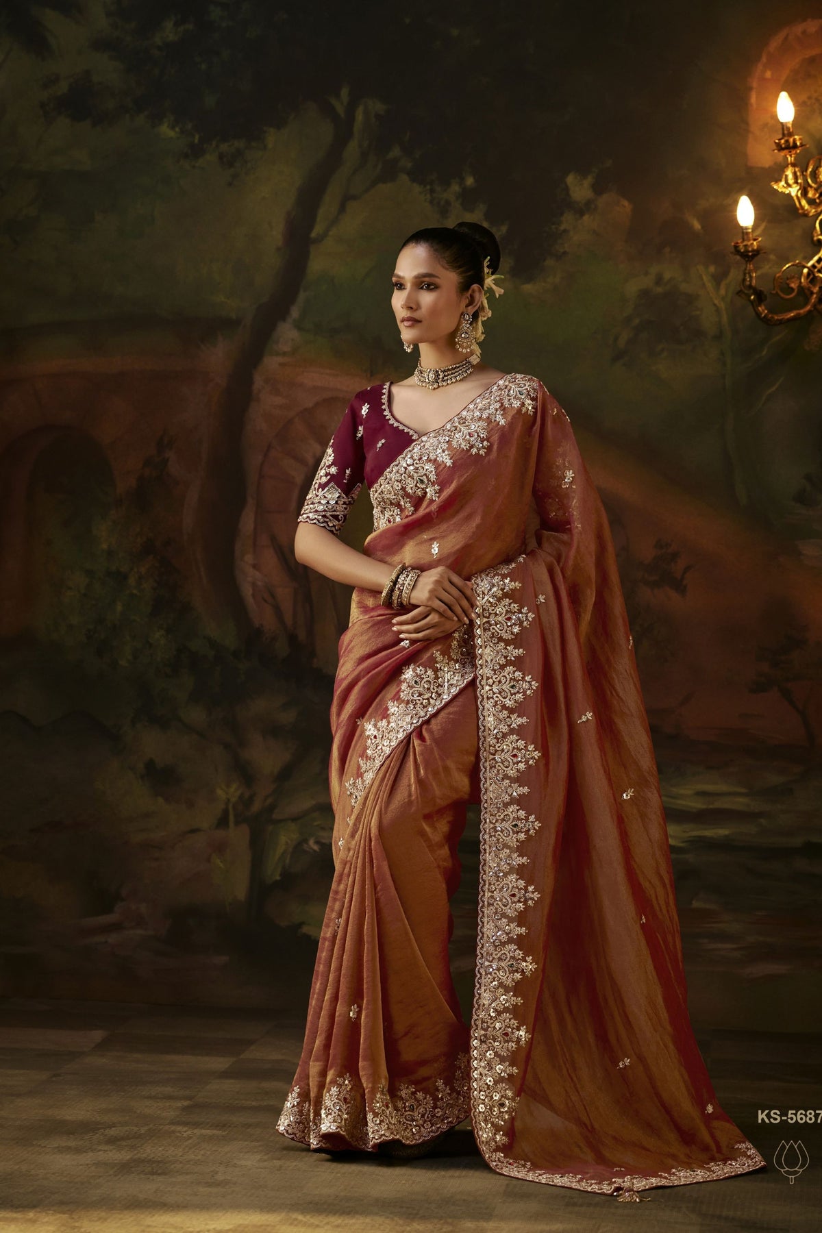 Stunning Rust Brown Premium Viscose Zari Embroidery Saree for Women