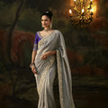 Stylish Silver  Premium Viscose Zari Embroidery Saree for Women