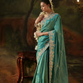 Graceful Teal Green Premium Viscose Zari Embroidery Saree for Women