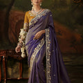 Superb Purple Premium Viscose Zari Embroidery Saree for Women