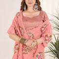 Peach Organza Saree with Floral Embroidery Designer Blouse