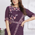 Wine Purple Designer Saree with Floral Embroidered Blouse