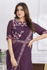 Wine Purple Designer Saree with Floral Embroidered Blouse