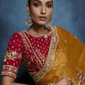Mustard Yellow Embroidered Designer Saree with Heavy Border