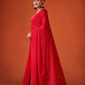 Red Embroidered Georgette Saree with Blouse Piece Party Wear Saree