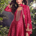 Graceful Rani Pink Viscose Jacquard Embroidered Designer Palazzo Suit with Dupatta for Wedding