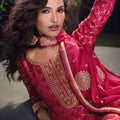 Graceful Rani Pink Viscose Jacquard Embroidered Designer Palazzo Suit with Dupatta for Wedding