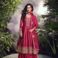 Graceful Rani Pink Viscose Jacquard Embroidered Designer Palazzo Suit with Dupatta for Wedding