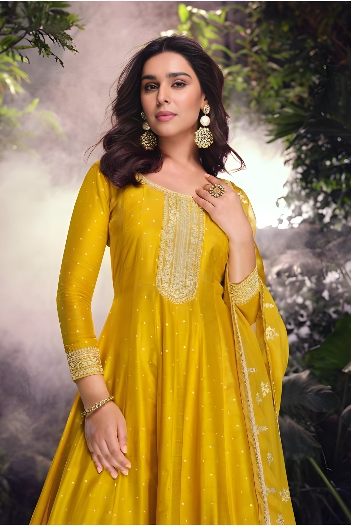 Elegant Mustard Yellow Viscose Jacquard Embroidered Designer Palazzo Suit with Dupatta for Wedding