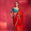 Elegant Red Fancy Soft Silk Saree Thread Embroidery Sequin Work for Women