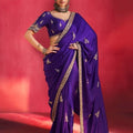 Stylish Purple Fancy Soft Silk Saree Thread Embroidery Sequin Work for Women