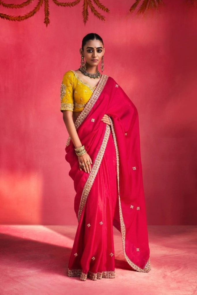 Beautiful Rani Pink Fancy Soft Silk Saree Thread Embroidery Sequin Work for Women