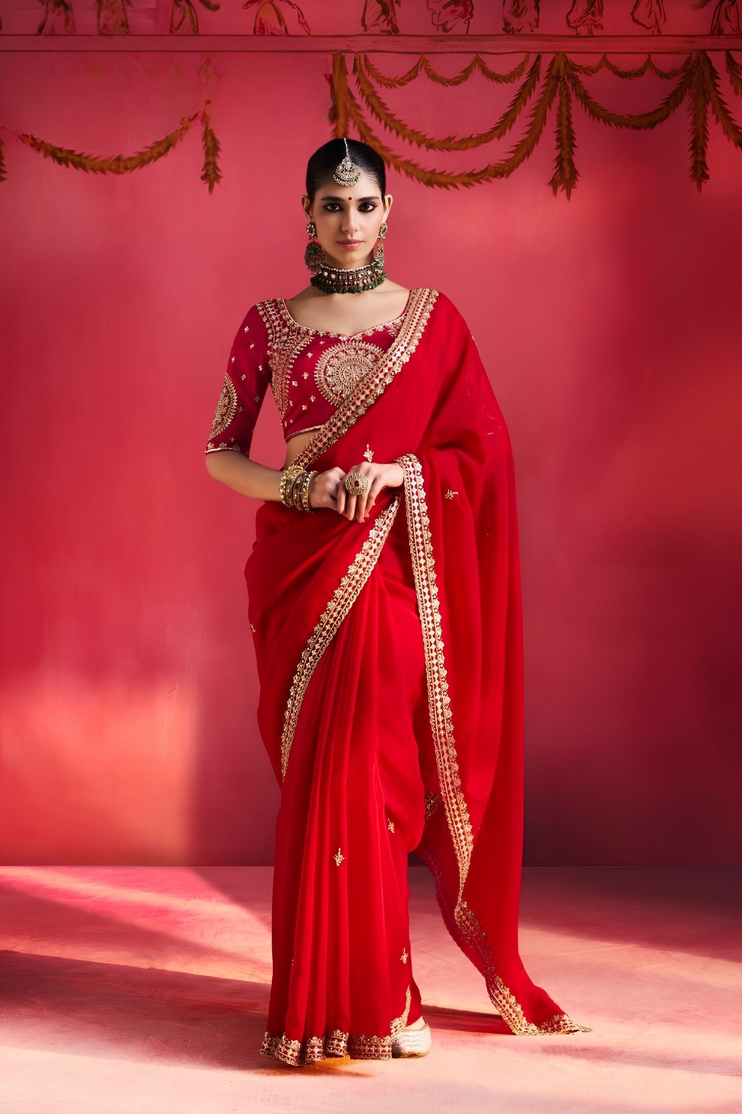 Vibrant Red Fancy Soft Silk Saree Thread Embroidery Sequin Work for Women