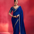 Royal Blue Fancy Soft Silk Saree Thread Embroidery Sequin Work for Women