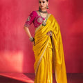 Luxury Golden Yellow Fancy Soft Silk Saree Thread Embroidery Sequin Work for Women
