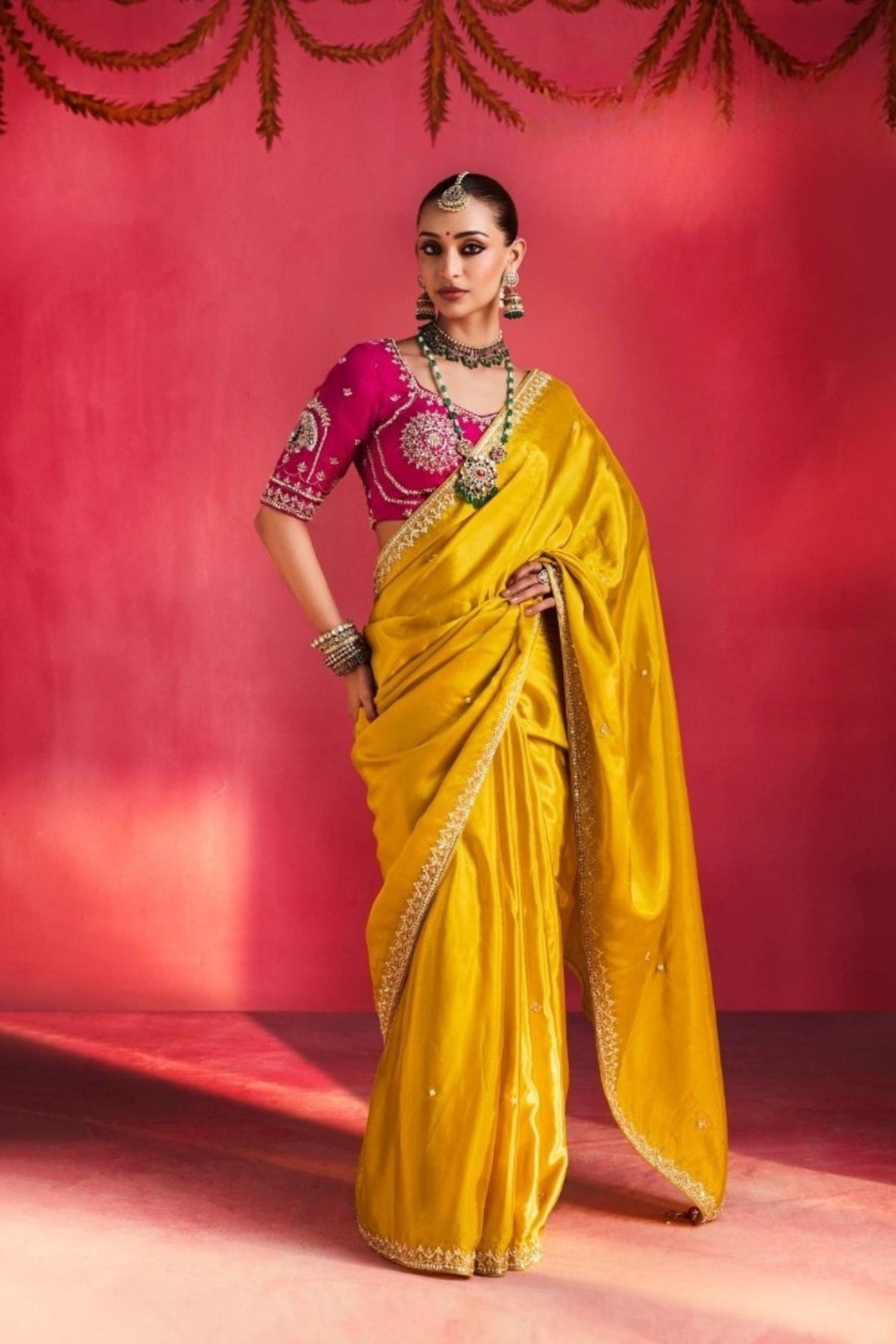 Luxury Golden Yellow Fancy Soft Silk Saree Thread Embroidery Sequin Work for Women