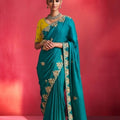 Grateful Teal Blue Fancy Soft Silk Saree Thread Embroidery Sequin Work for Women