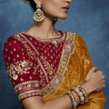 Mustard Yellow Embroidered Designer Saree with Heavy Border
