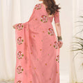Peach Organza Saree with Floral Embroidery Designer Blouse