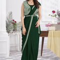 Bottle Green Designer Saree with Embroidered Sleeveless Blouse