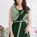 Bottle Green Designer Saree with Embroidered Sleeveless Blouse