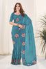 Teal Green Organza Saree with Floral Embroidery Designer Blouse