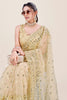 Cream Gold Net Saree Heavy Sequins Embroidery Work Designer Blouse