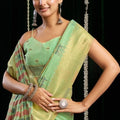 Light Green Woven Soft Silk Saree with Motif Design Contrast Pallu