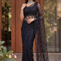 Black Designer Net Saree with Sequins Embroidery Party Wear