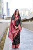 Black And Magenta Patola Print Banarasi Silk Saree with Zari Border