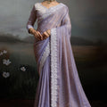 Designer Lavender Silk Saree with Floral Lace Border Party  Wear
