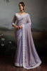 Designer Lavender Silk Saree with Floral Lace Border Party  Wear