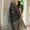 Black Cotton Silk Saree Traditional Woven Design and Rich Border