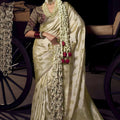 Off White Banarasi Silk Saree Rich Gold Zari Buti Weaving Traditional Border