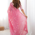 Pink Organza Saree Silver Floral Embroidery Designer Scalloped Border
