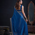 Royal Blue Silk Saree with Antique Gold Zari Border Party Wear Saree