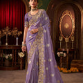 Royal Lavender Purple Embroidered Silk Saree Heavy Zari Border 