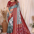 Grey And Maroon Ikat Silk Saree with Traditional Weaving Saree