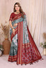 Grey And Maroon Ikat Silk Saree with Traditional Weaving Saree