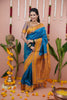 Royal Blue Silk Saree Mustard Gold Woven Border Traditional Design