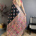 Black Soft Silk Traditional Saree Pink Gold Woven Border
