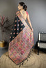 Black Soft Silk Traditional Saree Pink Gold Woven Border